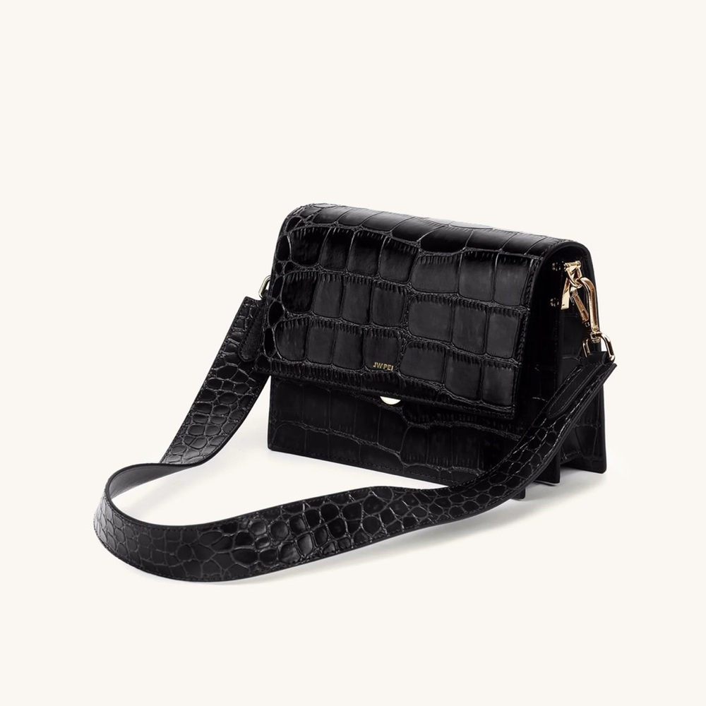 JW PEI Black Croc-Embossed Crossbody Bag